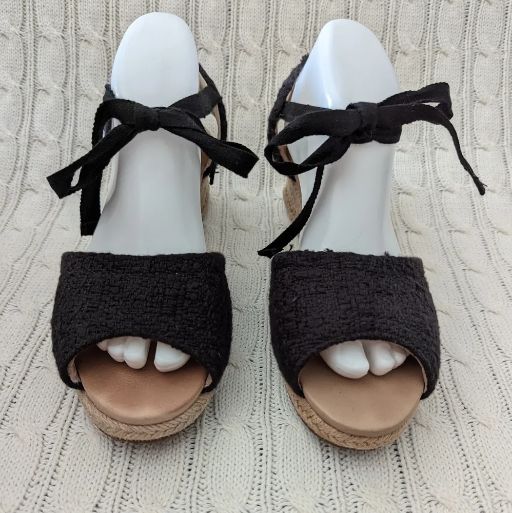 Ugg Delmar Espridrille Wedge‎ Sandals 9 Black 1003496 Wedges Tie Sandal